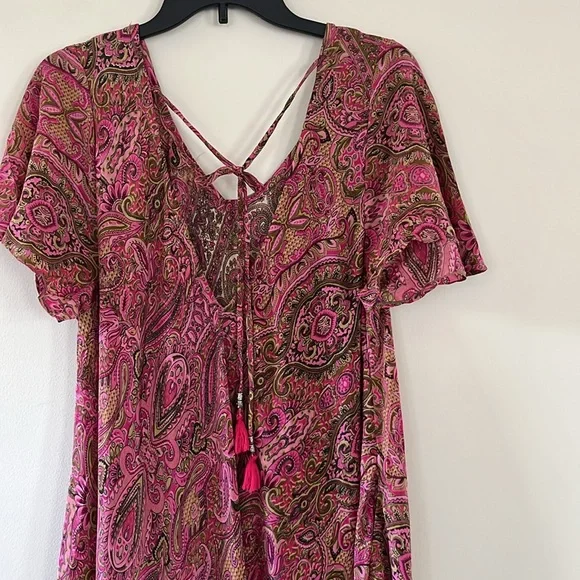 Bohemian flared paisley pink maxi dress one size 100% Viscose - Picture 11 of 17
